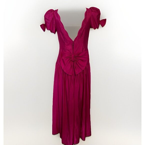 VTG Alfred Angelo Dress Small 80s Hot Pink Satin Bridesmaid Prom USA Union Made - Picture 4 of 16